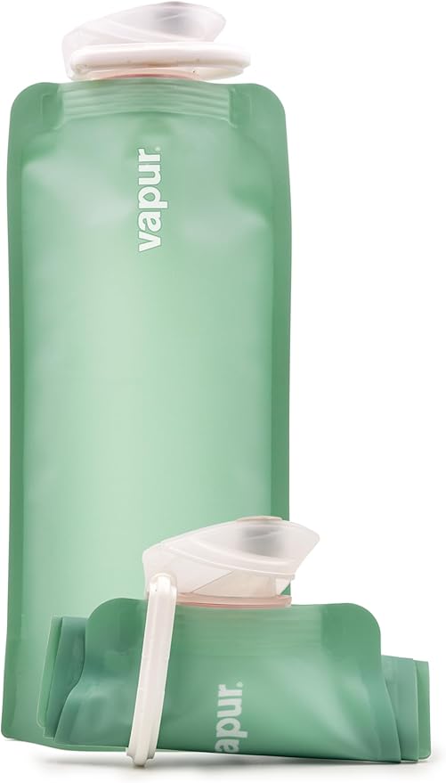 Vapur Collapsible Water Bottle With Carabiner, Compact Bottle Folds Flat For Hydration On The Go, Ideal for Traveling, Hiking or Camping, 23 Ounce, Sea Glass, Pack of 1