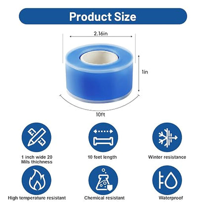 Self Fusing Silicone Tape 2 Rolls 1 in x 10' Blue Waterproof Rescue Tape Rubber - Image 2