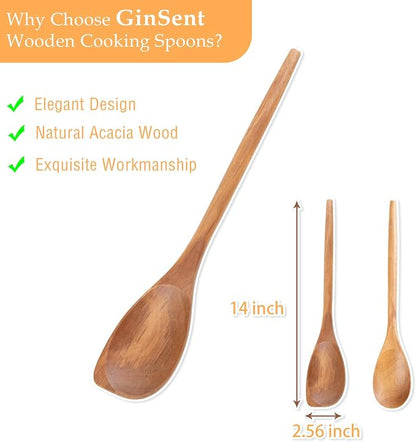 GinSent 2PCS Wooden Spoons for Cooking14 Inch Cooking Wooden Spoons Comfort - Image 2