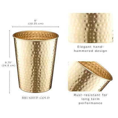 Monarch Abode Brushed Gold Hand Hammered Metal Wastebasket - Image 3