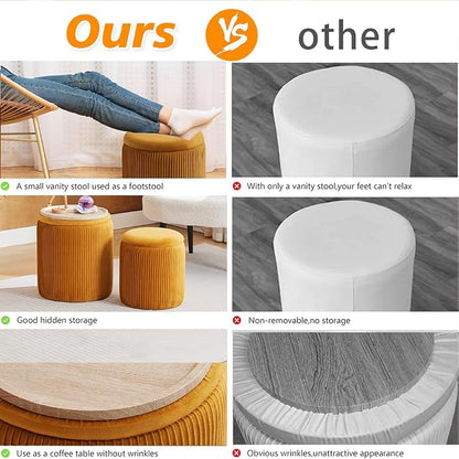 Round Ottoman with Storage Set of 2-Upholstered Velvet Vanity Stool - Image 5