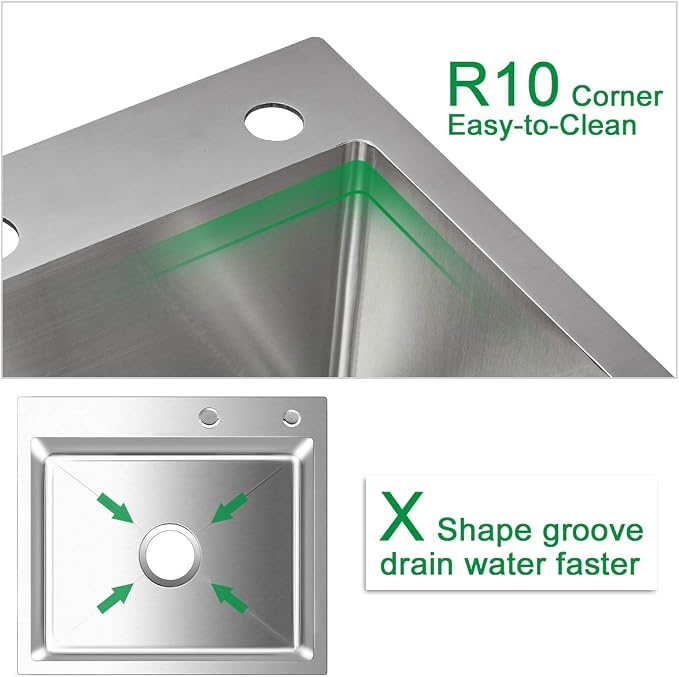 21.6x17.7 inch Drop in Kitchen Sink, Handmade 304 Stainless Steel Sink - Image 7
