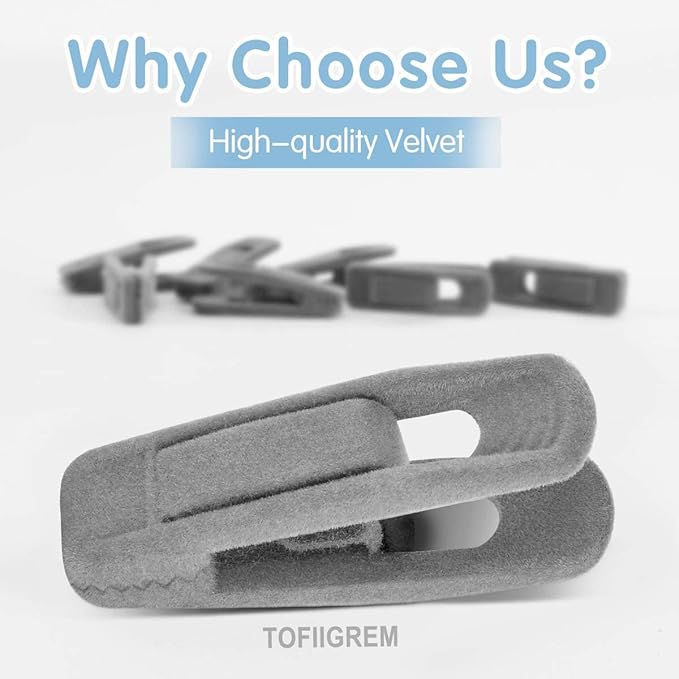 Grey Velvet Clips for Velvet Hangers - 20 PCS Gray Non Slip Velvet Hanger Clip, Pants Hanger Velvet Clips Fit for Slim Velvet Hangers, Clothes-pins for Grey Velvet Hangers