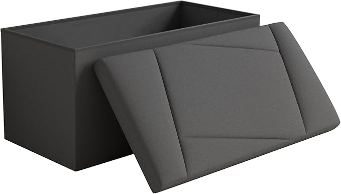 Folding Storage Ottoman Bench, 30 Inches End of Bed Bench Folding Ottoman Storage for Bedroom, Entryway and Living Room, 30"x15"x15",Dark Gray