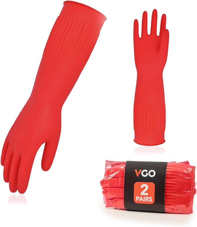 Vgo 2-Pairs Dishwashing Gloves, Reusable Household Gloves, Long Sleeve by Vgo