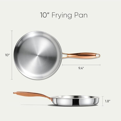 CAROTE 10" Tri-Ply Stainless Steel Frying Pan, Non-Toxic Egg Pan Omelet Pan - Image 2