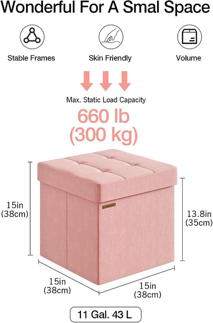 Folding Storage Ottoman, Velvet Storage Bench, - Image 2