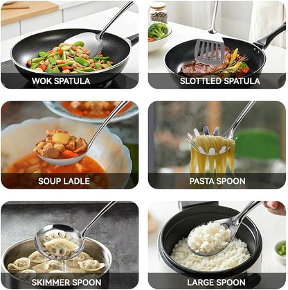 VALESKA 6PCS Stainless Steel Cooking Utensils Set, Metal Kitchen Utensils Set - Image 3