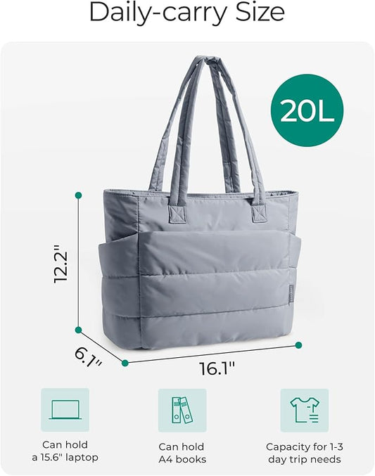 BAGSMART Tote Bag for Women, Lightweight Puffy Tote Bag with Compartments Shoulder Bag Handbag for Travel, Work, Gym,