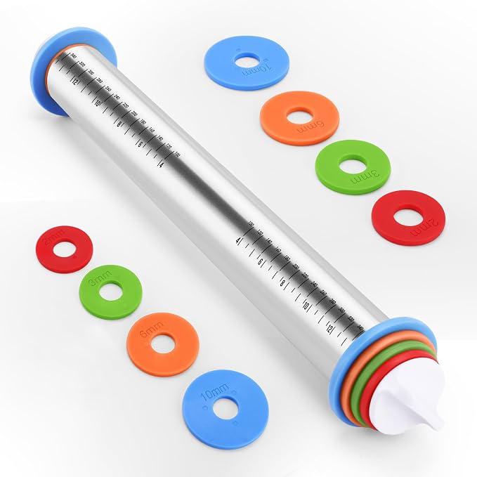 Rolling Pin with Adjustable Thickness Rings by Unknown