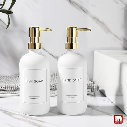 GMISUN White Soap Dispenser, 2 Pack Glass Hand Soap Dispensers Bathroom - Image 4