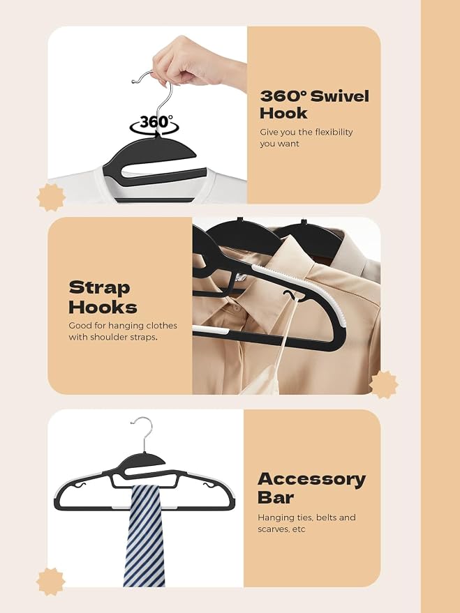 HOUSE DAY Black Plastic Hangers 30 Pack, Slim Space Saving, Non Slip Clothes - Image 7