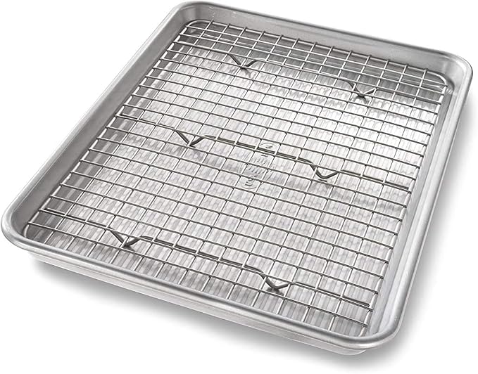 USA Pan Bakeware Quarter Sheet Baking Pan and Bakeable Nonstick Cooling Rack Set by USAPan