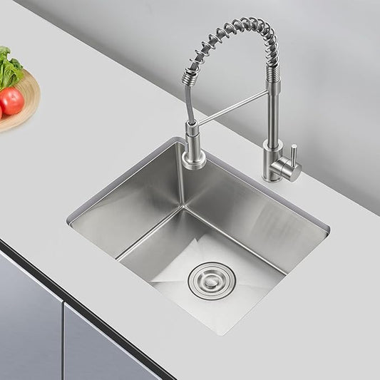 20 x 16 Inch Undermount Kitchen Sink, 304 Stainless Steel Single Bowl Small Kitchen Bar Sink Undermount, Brushed Nickel