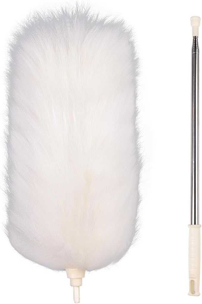 Extendable Lambswool Duster 29-110 Inch, Anti-Static Flexible Head, Stainless by FeelFunFeather