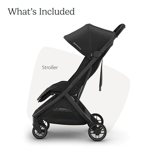 UPPAbaby Minu V3 Travel Stroller | Lightweight + Compact Design | One-Hand Fold + Unfold | from Birth + Overhead Compatible | Jake (Charcoal/Carbon Frame/Black Leather)