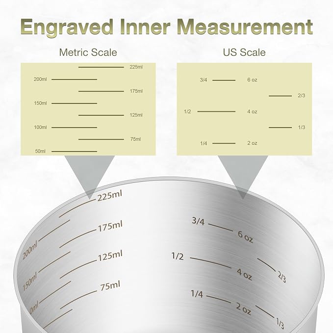 2PCS 1Cup Single Measuring Cup, Etched Inner Scale Stainless Steel Measure Scoop - Image 3