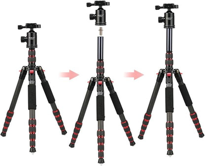 BONFOTO B690C Lightweight Carbon Fiber Portable Tripod Compact Travel Camera Tripod Monopod with 360 Degree Ball Head,1/4" Quick Release Plate and Carry Bag for DSLR Cameras