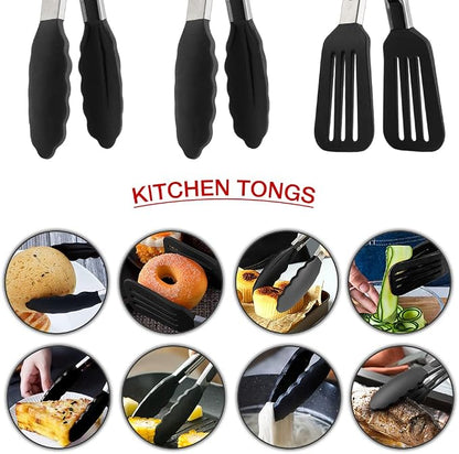 9 Inch Small Kitchen Tongs Set of 3, Silicone Cooking Tongs - Image 5