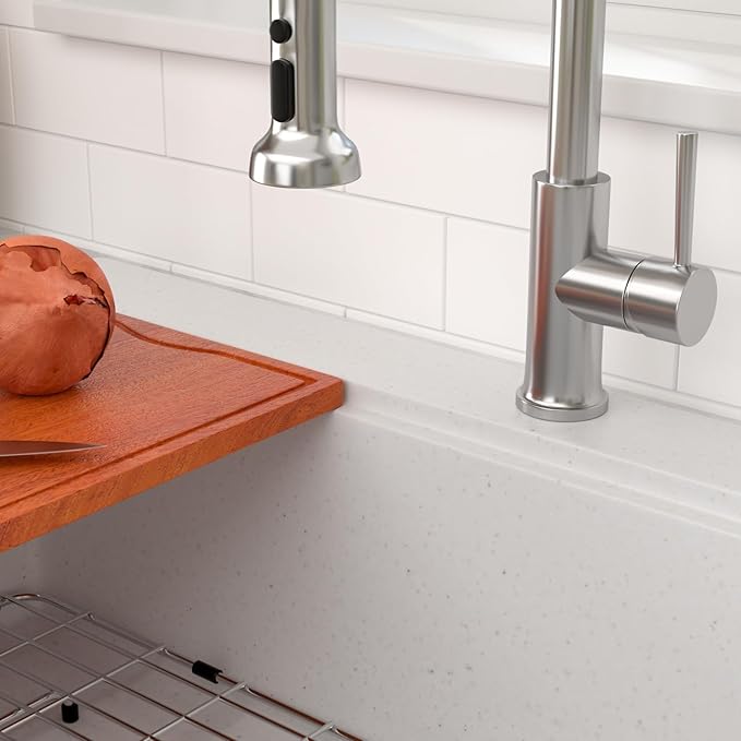 Dcolora White Granite Composite Kitchen Sink Drop In, 33x22 Large Single Bowl White Kitchen Sink Multifunctional Topmount Workstation Sinks #DC-0002GWT, 33" x 22" x 10"