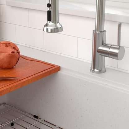 Dcolora White Granite Composite Kitchen Sink Drop In, 33x22 Large Single Bowl White Kitchen Sink Multifunctional Topmount Workstation Sinks #DC-0002GWT, 33" x 22" x 10"