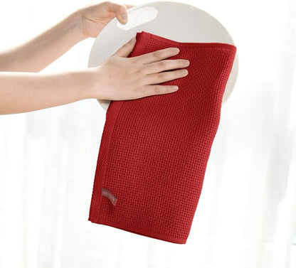 Artoid Mode 100% Cotton Dark Red Waffle Weave Kitchen Dish Cloths, 12x12 Inch - Image 4