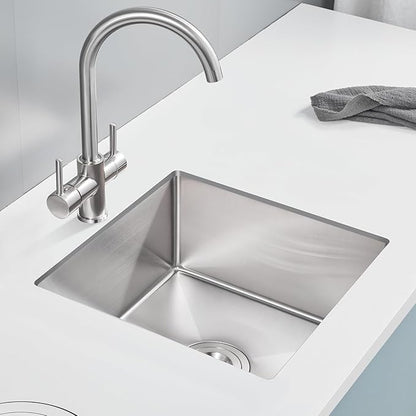 POPFLY 18 x 18 Inch Undermount Kitchen Sinks, Stainless Steel Single Bowl 9 Inches Deep Utility Small Bar or Prep Sinks, Brushed Nickel Laundry Room Sink（18×18×9）