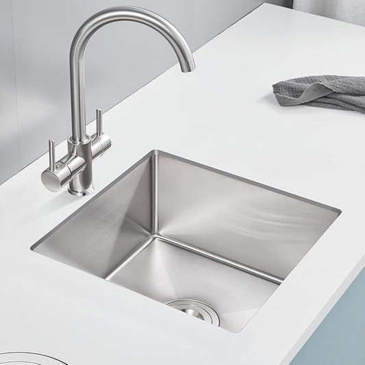 POPFLY 18 x 18 Inch Undermount Kitchen Sinks, Stainless Steel Single Bowl 9 Inches Deep Utility Small Bar or Prep Sinks, Brushed Nickel Laundry Room Sink（18×18×9）