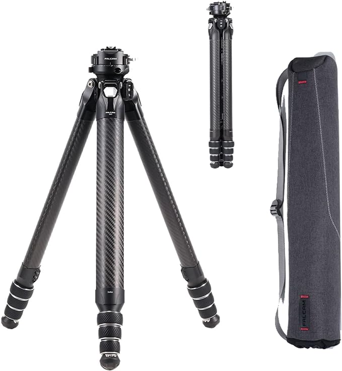 Falcam TreeRoot 61" F38 Pro Quick Lock Travel Tripod,with 360 Degree Damping Ball Head Load Capacity 5kg/11lbs,Carbon Fiber Tripod with F22 Interfaces, 1/4" Screw,Carry Strap Holes for Cameras