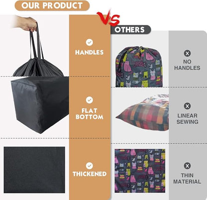 Washable Travel Laundry Bag with Handles and Drawstring (2 Pack), Heavy Duty Large Enough to Hold 3 Loads of Laundry, Fit a Laundry Basket or Clothes Hamper, 27.5x34.5 in,Black