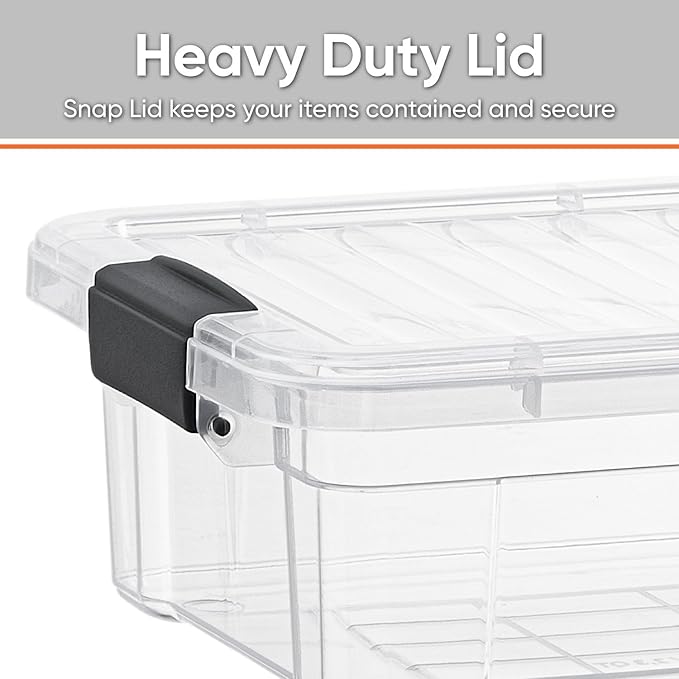 Superio Storage Bins with Lids- 4 Pack, 7.4 Qt Clear Boxes for Organizing, Stackable Plastic Containers- BPA Free, Non-Toxic, Odor Free, Organizer for Home, Office, Dorm