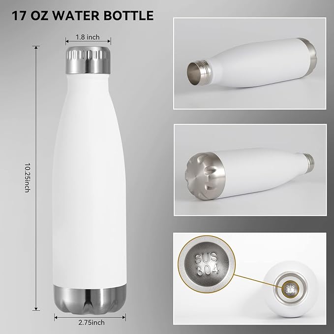 VEGOND 17oz Stainless Steel Water Bottles Bulk, Reusable Metal Sports Water Bottle Keeps Drink Hot and Cold, BPA Free Double Wall Vacuum Cola Shape Insulated Water Bottles for Camping Gym, 8 Pack