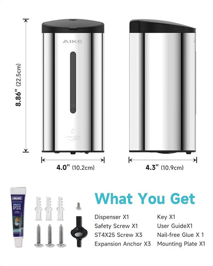 AIKE Automatic Wall Mount Liquid Soap Dispenser, Commercial Stainless Steel - Image 8