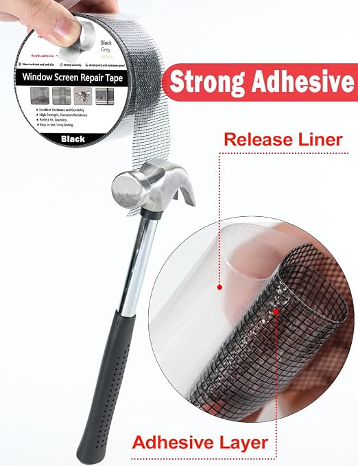 Wohohoho Window Screen Repair Tape, 2 in X 40 FT Black Screen Patch Repair Kit - Image 5