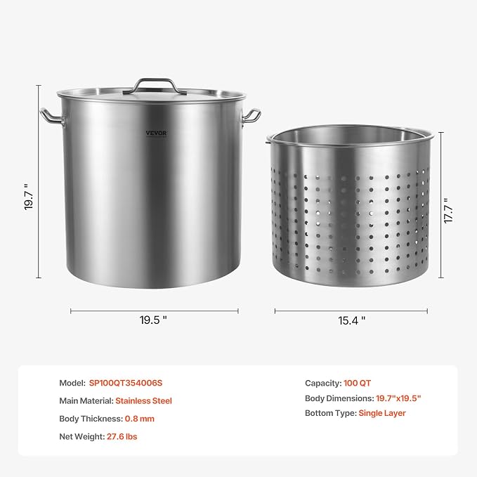 VEVOR Stainless Steel Stockpot, 100 Quart Large Cooking Pots, Cookware Sauce Pot - Image 7