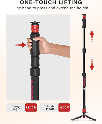 IFOOTAGE 59” Monopod with Feet,Cobra 3 Strike A150S,Professional Travel Camera Monopod,Pedal Lock Base,One-Click Design,for VCR DSLR Nikon Sony,Max.Load 11lbs/5KG