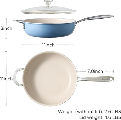 Redchef Ceramic Saute Pan with Lid, Nonstick Deep Frying Pan, 5QT Jumbo Cooker - Image 6