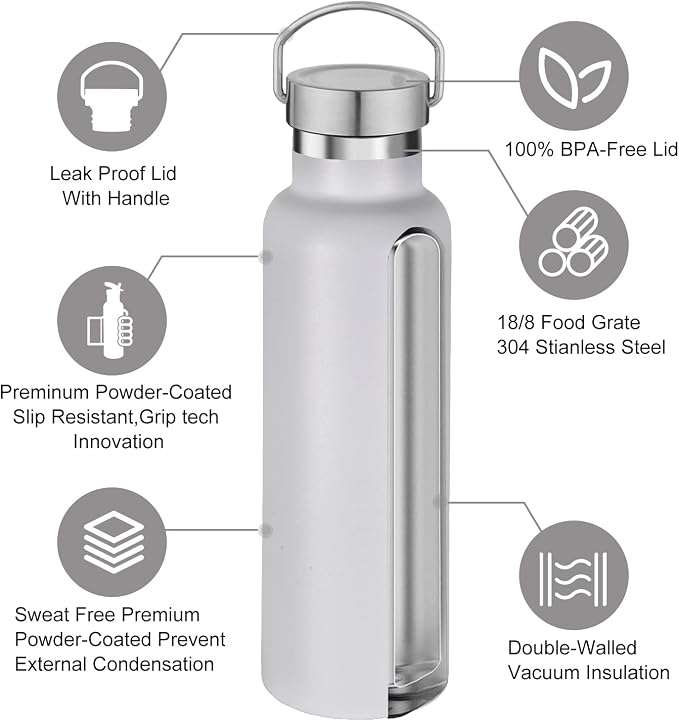 Neihepal 20 oz Insulated Water Bottles Bulk 2 Pack, Stainless Steel Double Wall - Image 3