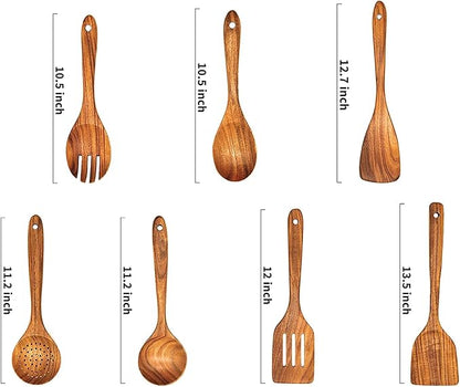 Wooden Spoons for Cooking, Wooden Utensils for Cooking 7 Pcs Wooden Cooking - Image 2