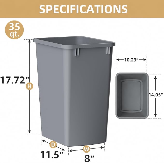 ROOMTEC 35QT Kitchen Trash Can, Lightweight and Sturdy Slim Trash Can, - Image 5