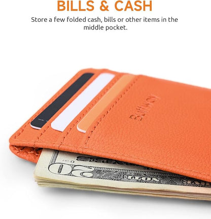 Buffway Mens Slim Wallet, Minimalist Thin Front Pocket Leather Credit Card Holder with RFID Blocking for Work Travel