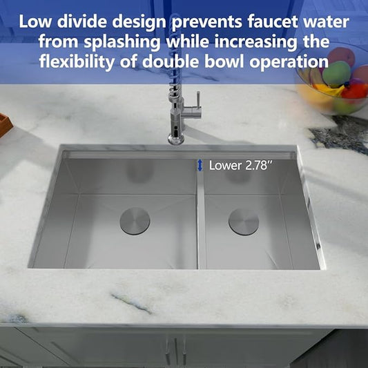 Dcolora 36 Inch Large Double Bowl Low-Divide Kitchen Sink Undermount 16 Gauge Stainless Steel 60/40 Split with Workstation, 36"x19"x10" Double Basin, DC-U7739