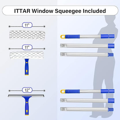 ITTAR Window Squeegee with 2 Sets Stainless Steel Pole, Squeegee Cleaning Tools - Image 3