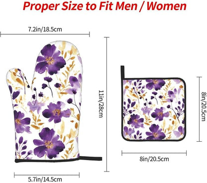 Spring Purple and Gold Floral Oven Mitts and Pot Holders Sets of 3, Non-Slip - Image 8