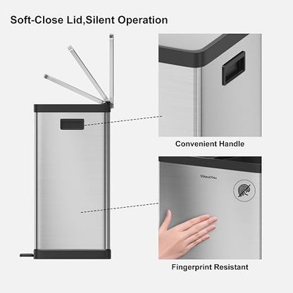 Kitchen Trash Can, 2 x 8 Gallon Dual Trash Can, Garbage Can - Image 5