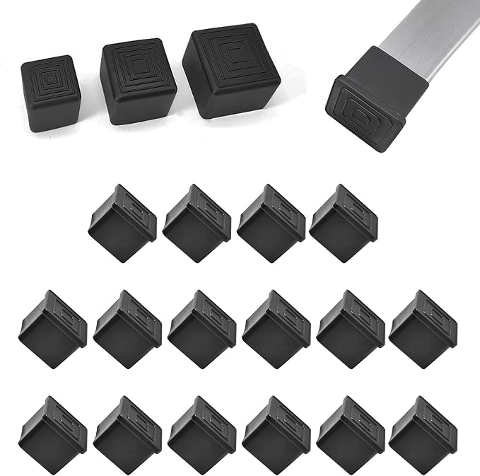 16 Pcs 1-3/4" x 1-3/4" Square Rubber Chair Leg Caps, PVC Table Leg Covers by BOPOREAE
