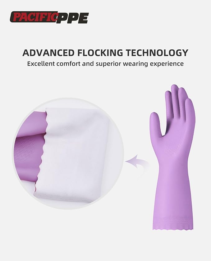 PACIFIC Cleaning Gloves with Latex free, Dishwashing Kitchen Gloves with Cotton - Image 2