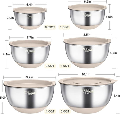 Wildone Mixing Bowls with Airtight Lids, with 3 Grater Attachments, Scale Marks - Image 2