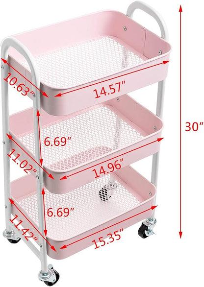 AGTEK Makeup Cart, Movable Rolling Organizer Cart, 3 Tier Metal Utility Cart - Image 3