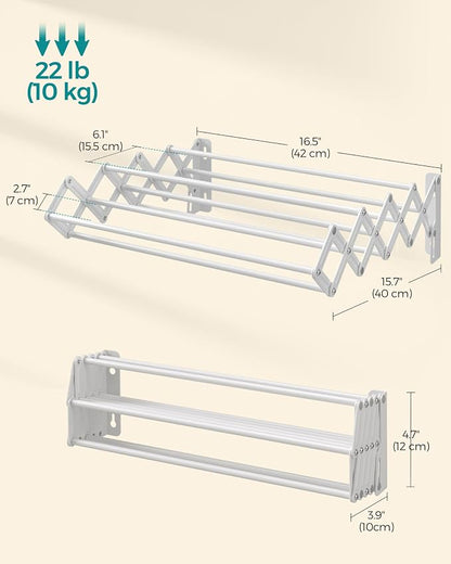 SONGMICS Clothes Drying Rack, Wall-Mounted Drying Rack Clothing, Small - Image 6